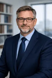Dr Oliver Harrison professional headshot middle aged academic wearing suit and glasses in office setting