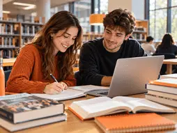Students working on sociology dissertation research at a UK university, made with generative AI